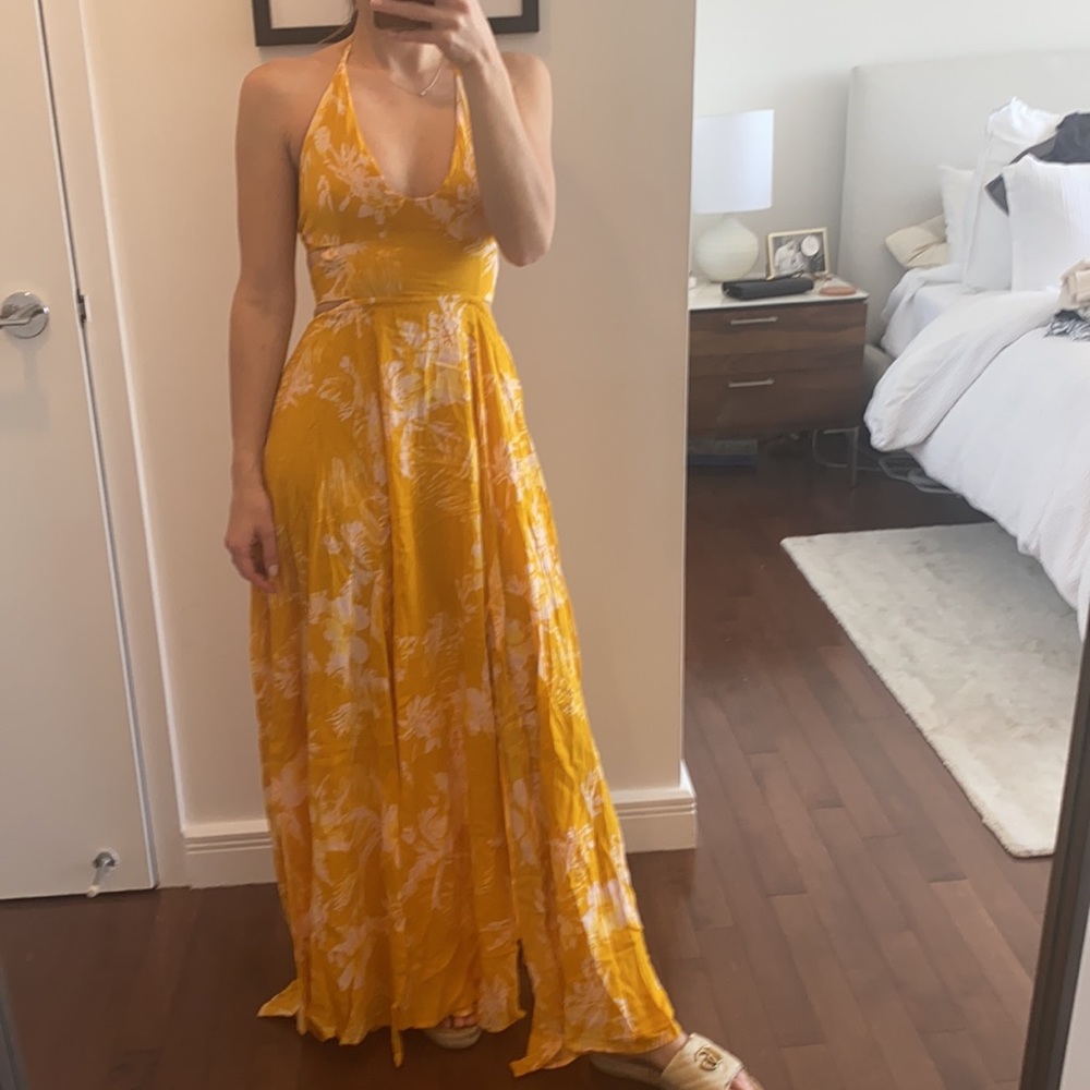 Free People Lille Maxi Dress yellow floral print